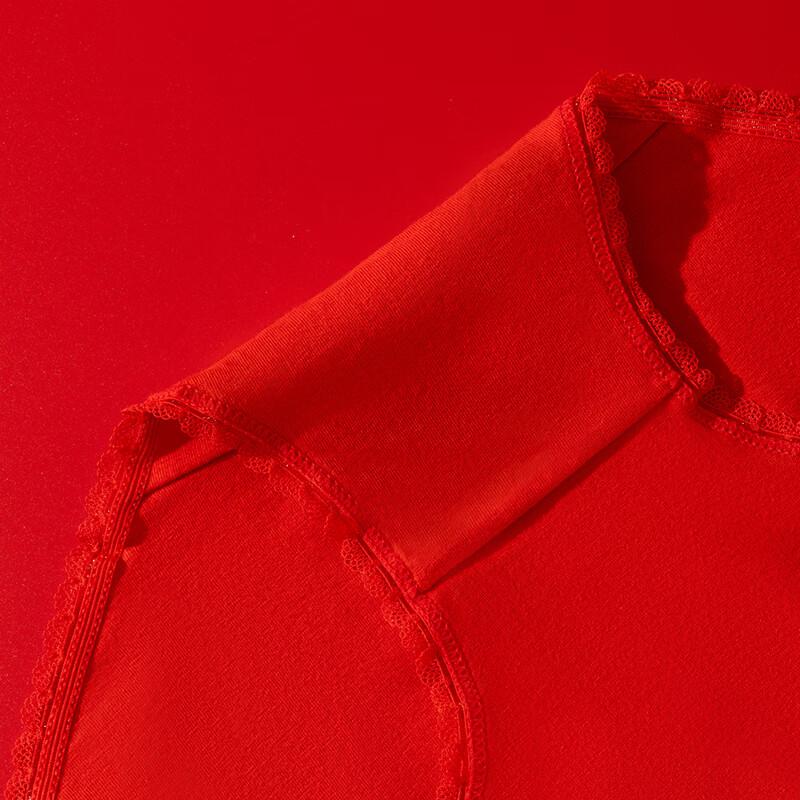 LangSha Women's Pure Cotton Red Lace Mid-Waist Underwear for the Year of the Horse Wedding Cotton Socks Festive Shorts