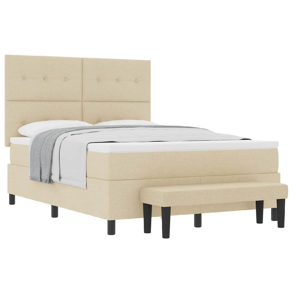 Box Spring Bed with Headboard Cream 140 x 190 cm Fabric