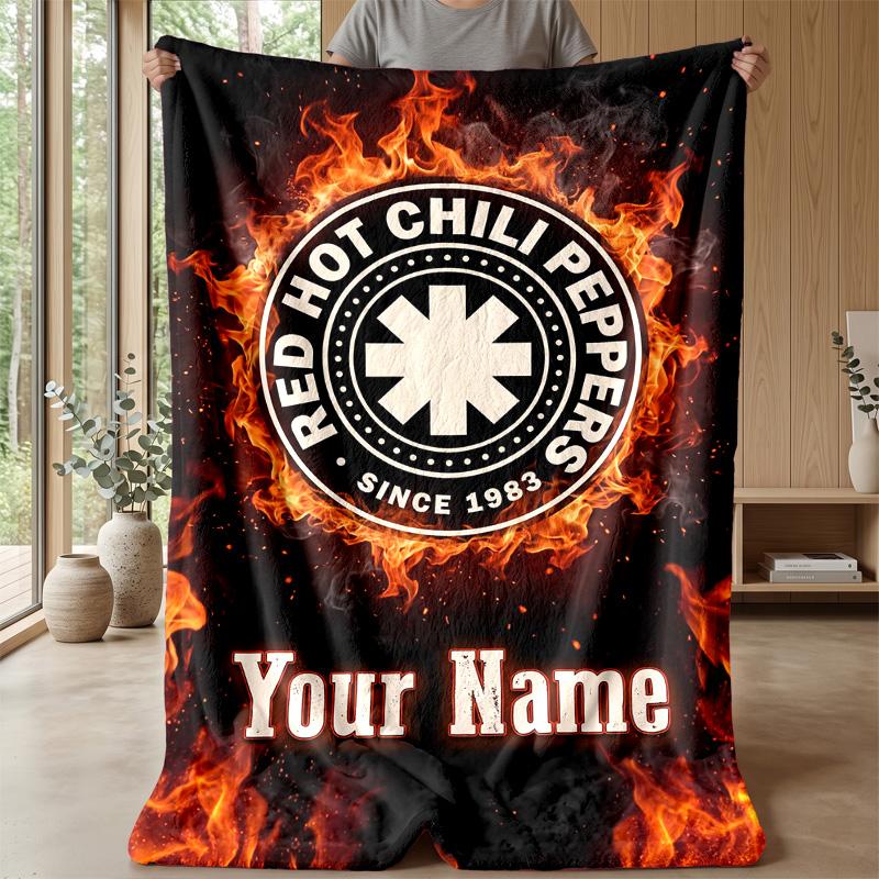 Red Hot Chili Peppers Custom Flannel Throw Blanket Print Your Name Text Soft Warm Blanket Holiday Present