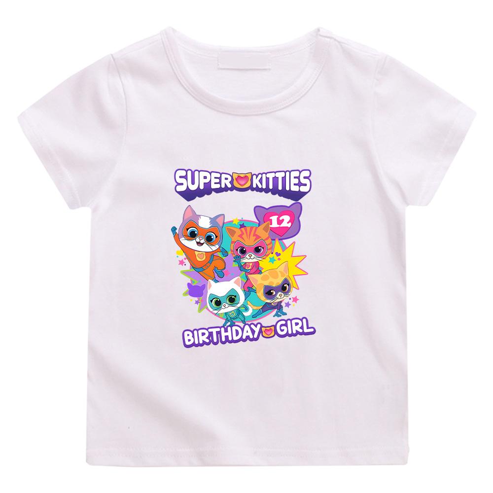 SuperKitties Birthday Girl T-shirt Game Super Cat Costume Kid Tees Baby Sweet Girls Clothes Short Sleeve Birthday Gifp Top