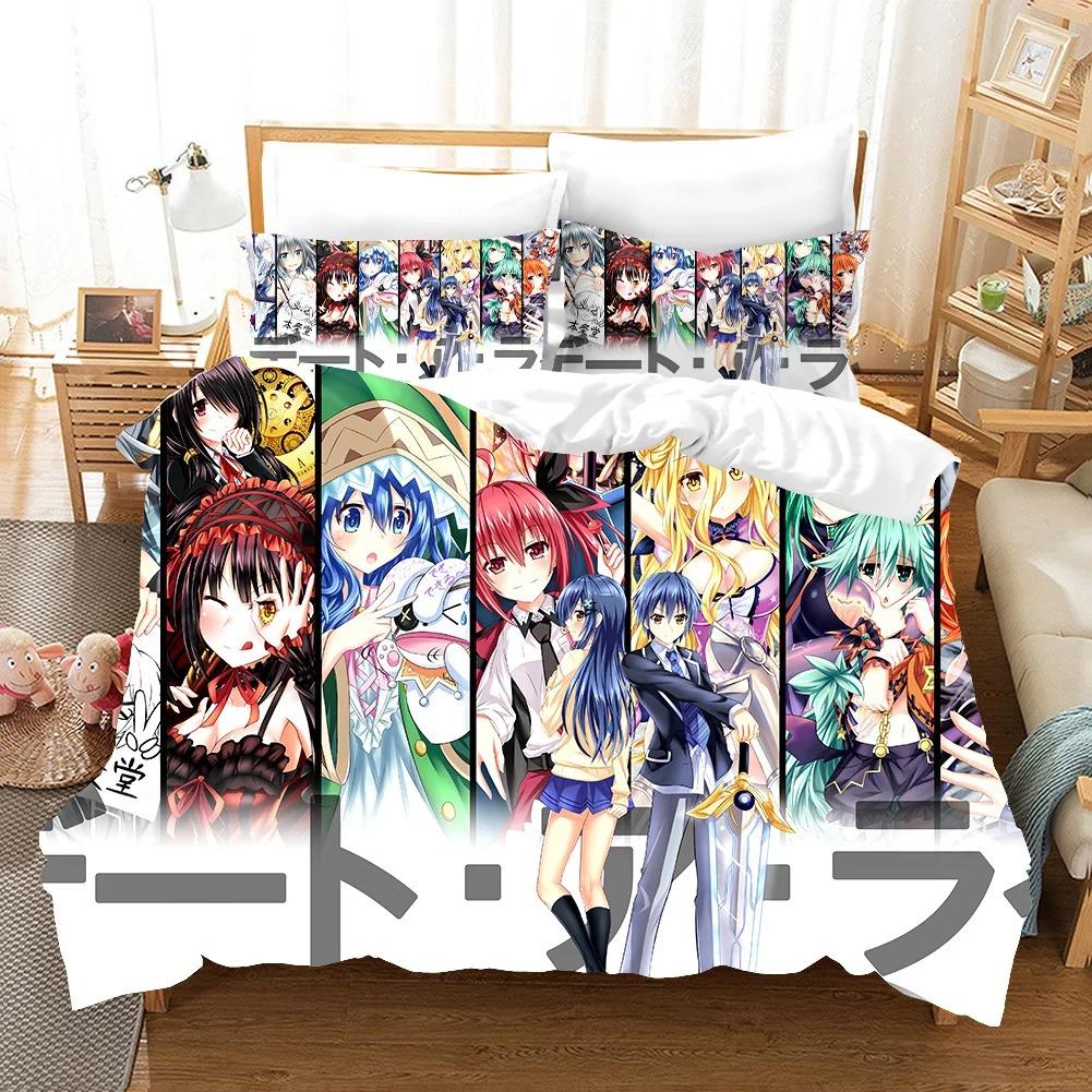 Date A Live Dziewczyny Japonia Anime Wygodna Poszwa na Kołdrę Poszewka na Poduszkę Zestaw Pościeli Dekoracja Sypialni Dziecięcej Tekstylia Domowe