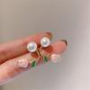 1 Pair Stud Earrings Flower Faux Pearl Jewelry Korean Style Dripping Oil Ear Studs
