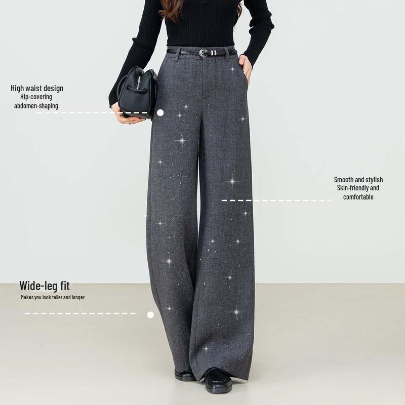 Women's High-Waisted Wide-Leg Diamond Embellished Trousers