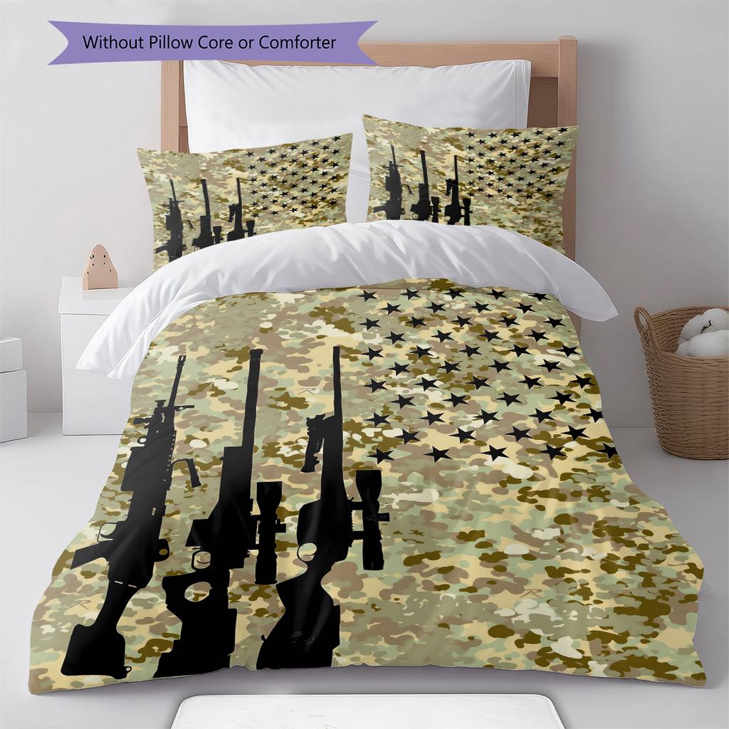 Camouflage Pattern Bedding Quilt Set Quilt Cover Pillowcase Home Decoration Gift (1 * duvet cover + 2 * pillowcase, without core)