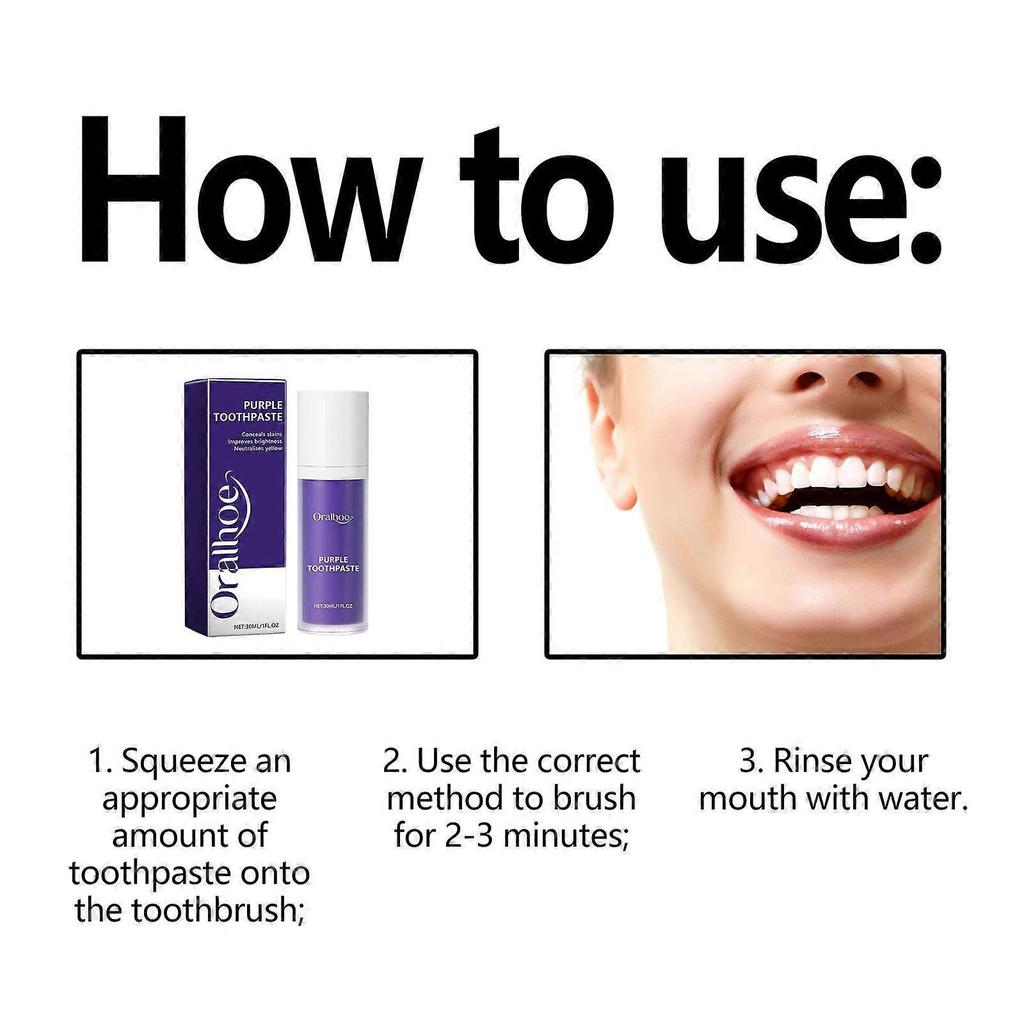Purple teeth whitening toothpaste deep cleans tartar, tooth stains, oral odor,