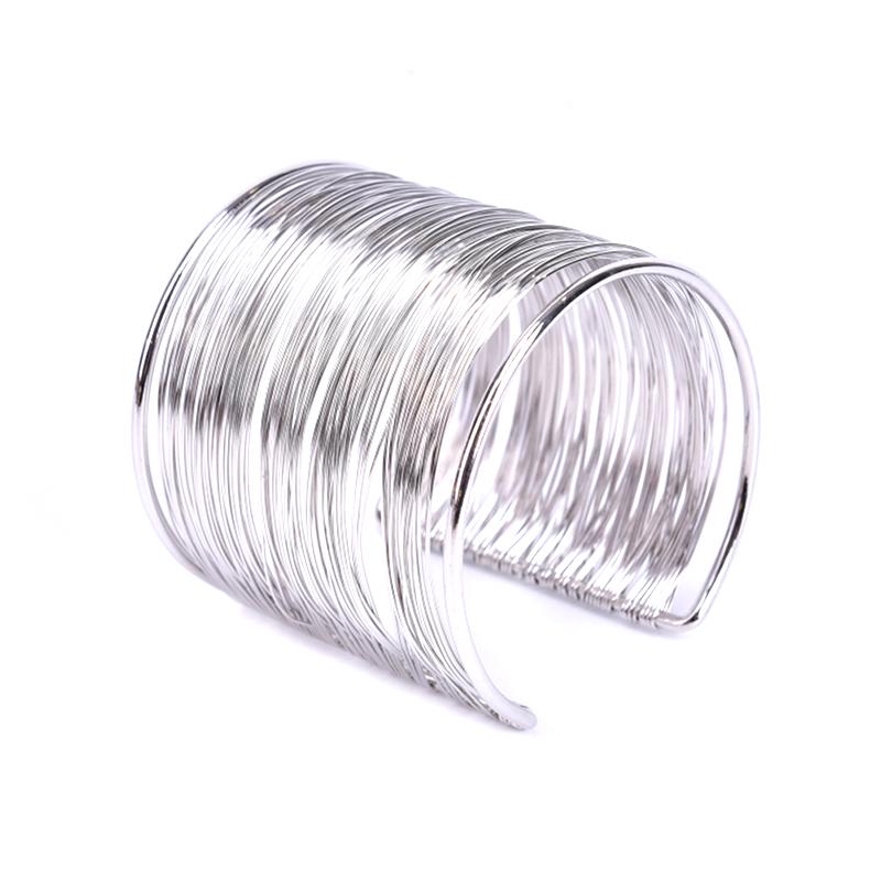 Women Multilayer Metal Wires Strings Open Bangle Wide Cuff Bracelet Jewelry