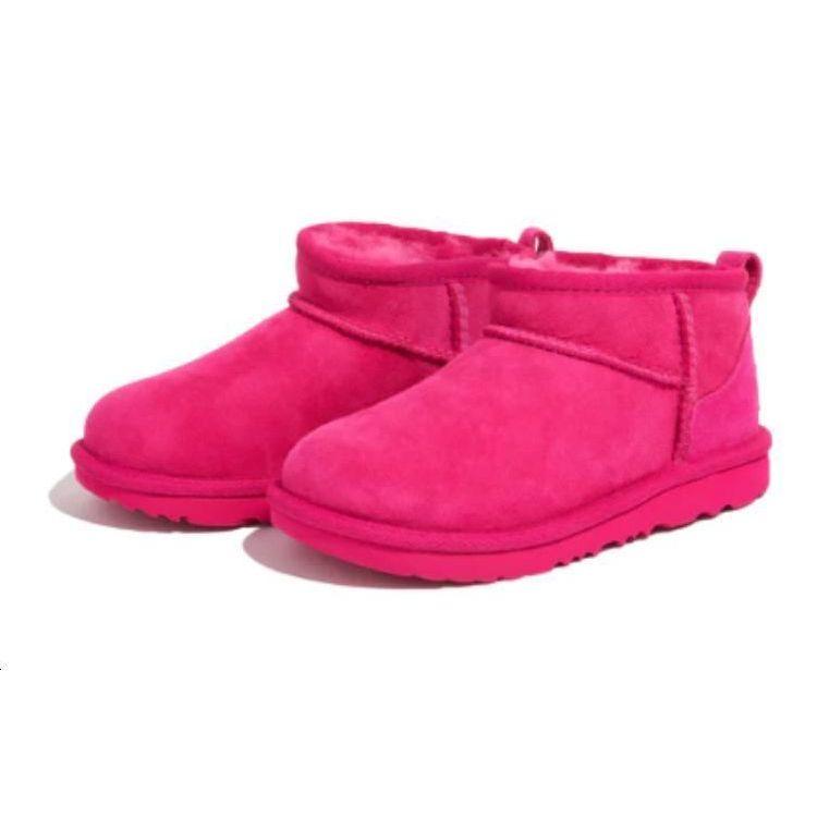 UGG Wildleder Runde Zehenpartie Slipper Flache Niedrige Stiefeletten Kinderstiefel Rosa 1130750K-RSPS