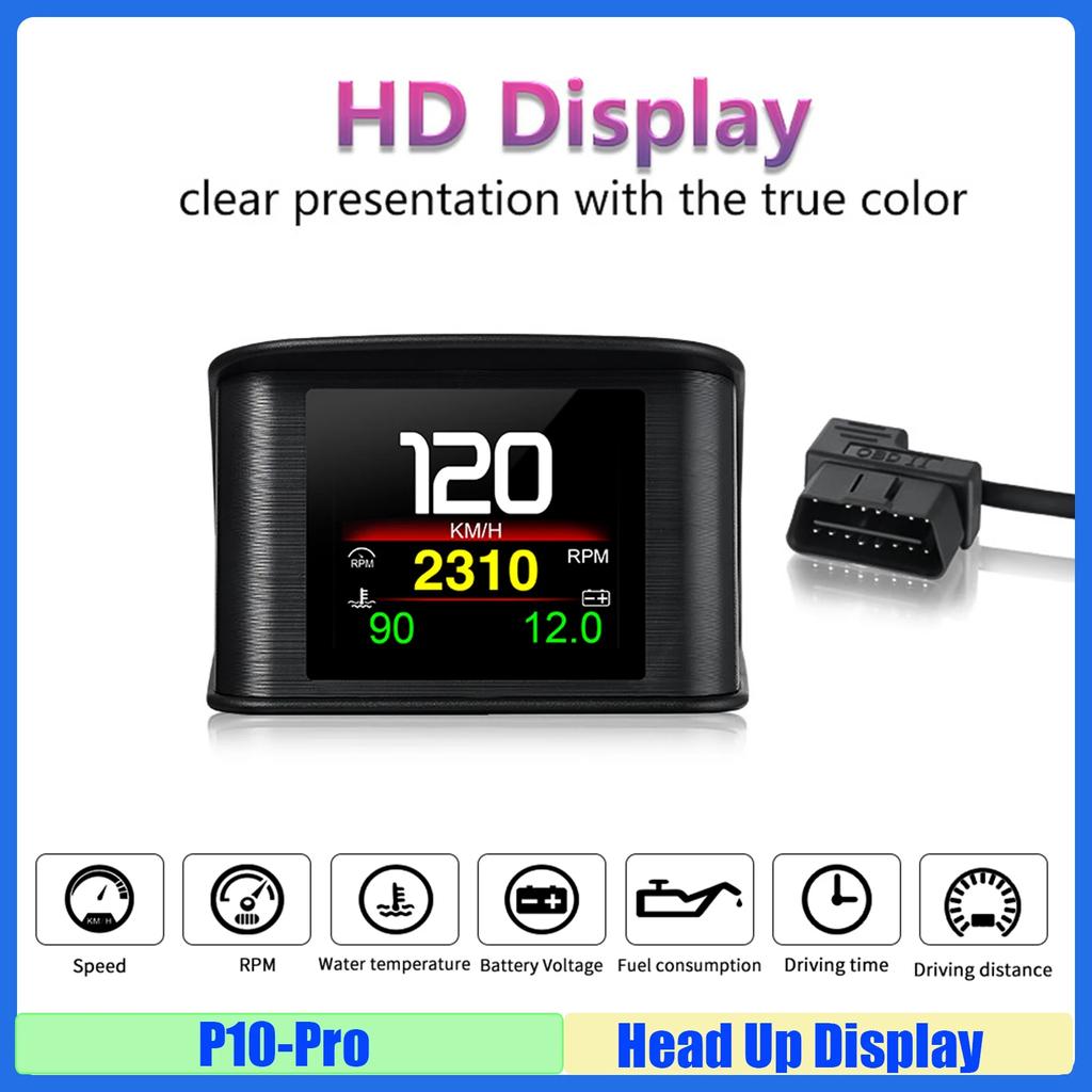 Universelles P10 Head-Up-Display P10-Pro HUD Tachometer OBD Intelligenter digitaler Geschwindigkeitsüberschreitungsalarm Motorfehler-Navigationsgerät Fahrzeugsicherheit