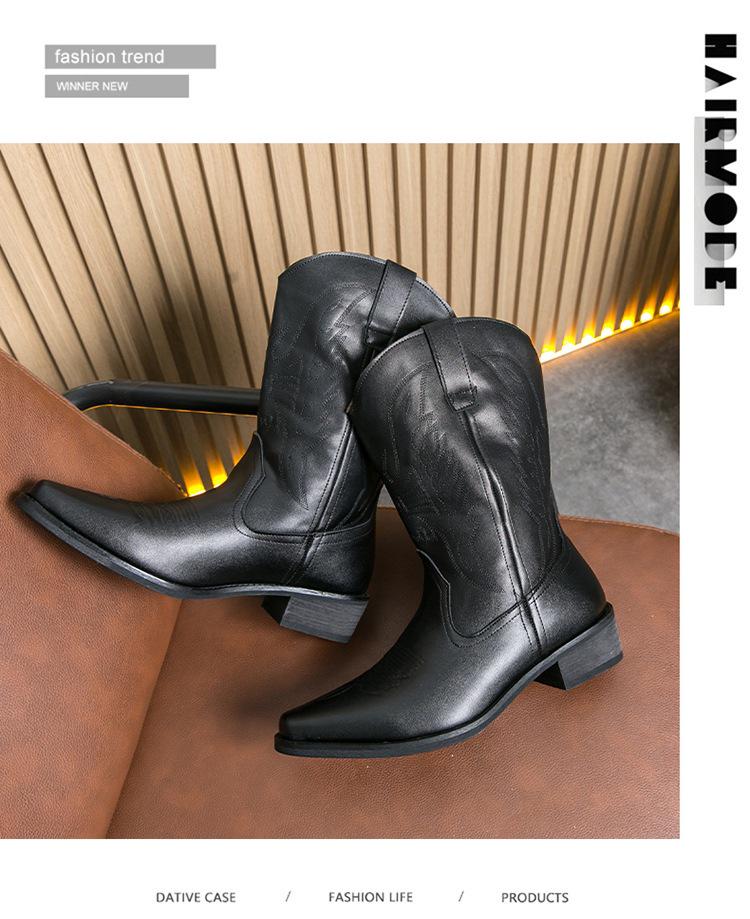 Stivali da Cowboy Western in Pelle Retrò da Uomo, Punta Acuta, Taglia Grande, Tacco in Legno, Stile Cavaliere.