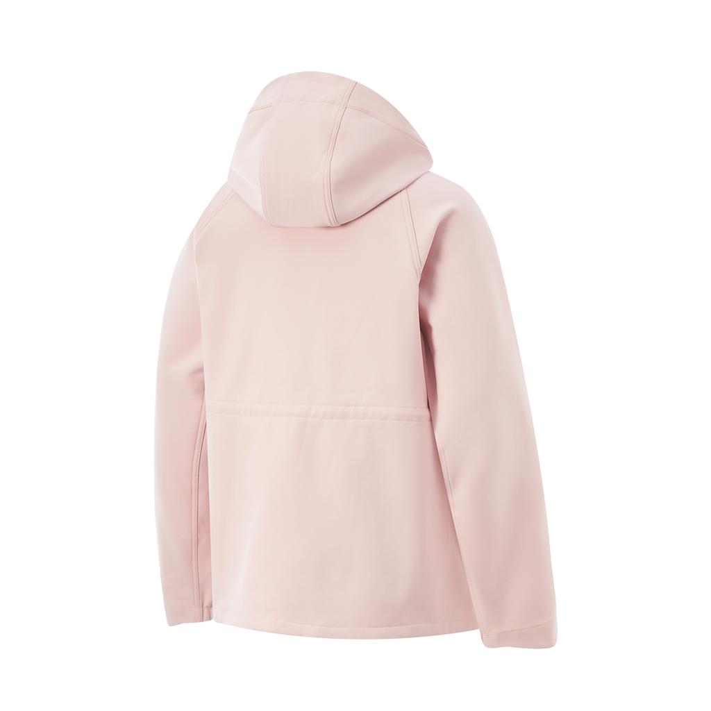 Li-Ning Dopamine Water-Resistant Infrared Warm Hooded Letter Insert Outdoor Cycling Cardigan Windbreaker Women outerwear Light-Pink AFDU944-3