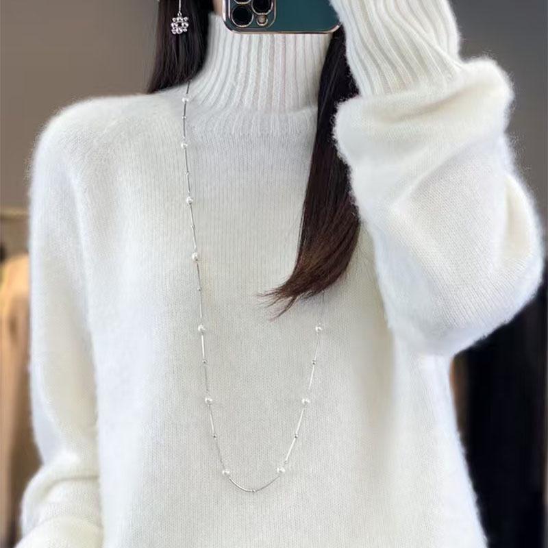 2024 Autumn/Winter Women’s Chic Wool Sweater, Slimming & Versatile, Half-High Neck, Loose Fit, Thickened Base Layer