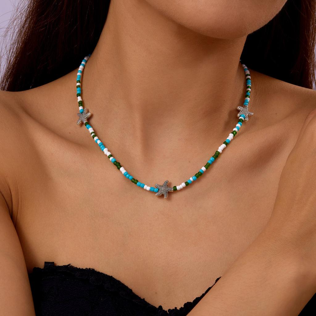 Beach Themed Colorful Shell Pendant Necklace for Women Pearl Star Crossbody Layered Collarbone Chain Jewelry Accessory