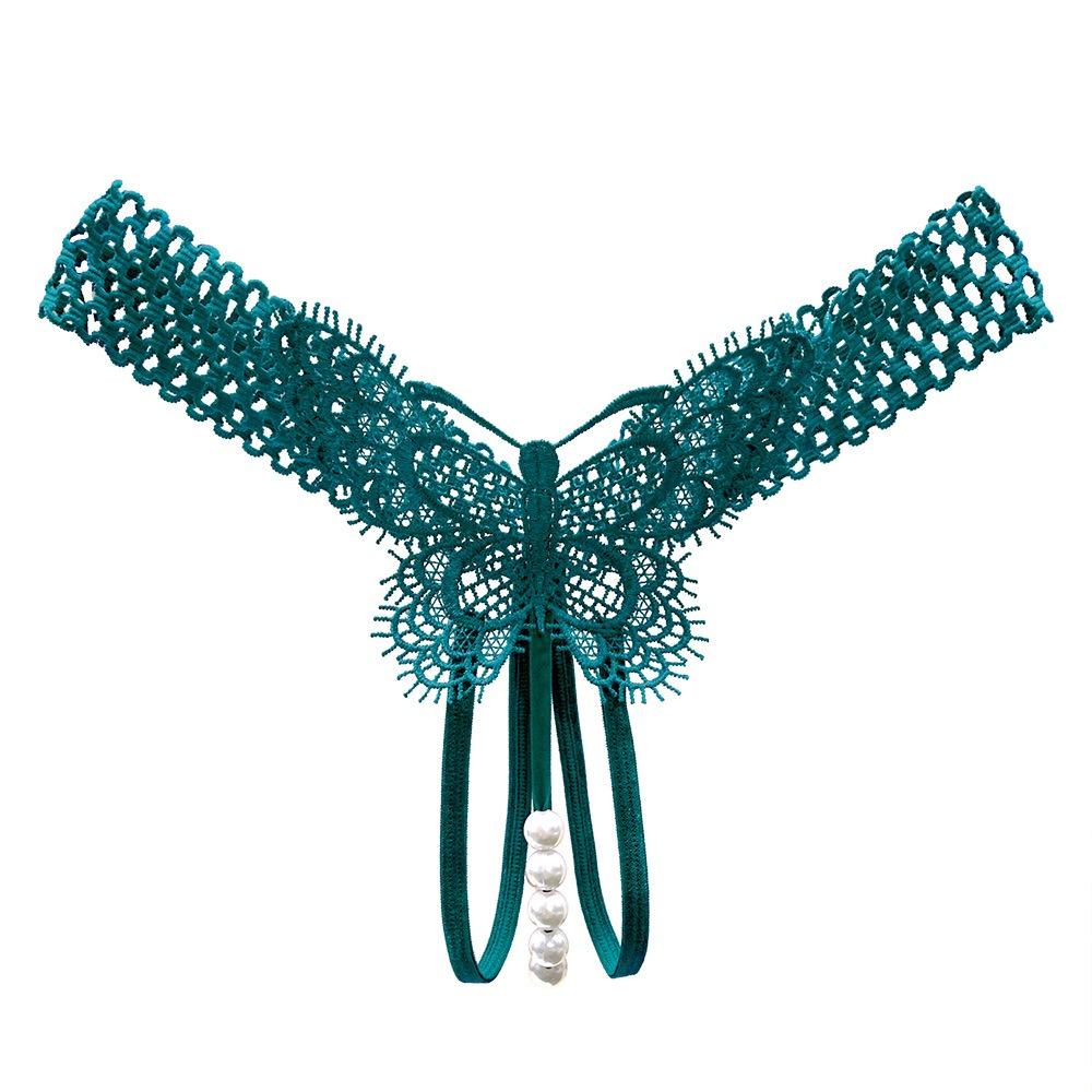 Ecstasy Royal Sister Temptation Hollowed-out Sex Panties Women's Hot Perspective Butterfly Embroidery Flirting Beaded Open Crotch Thong