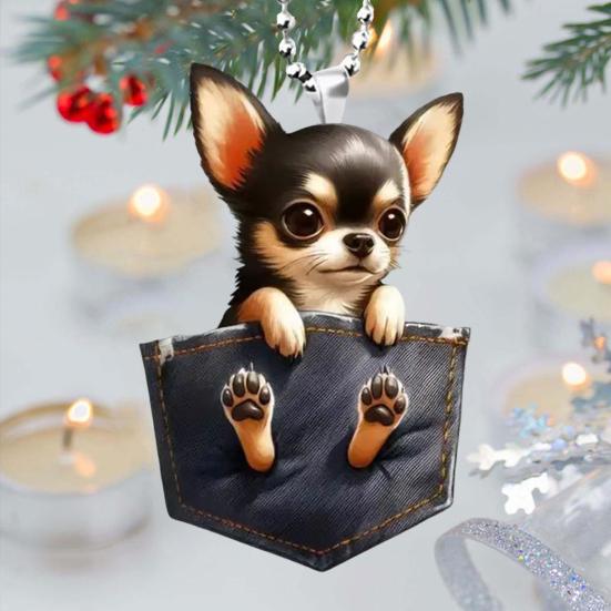 Yousheng Dog Car Charms Adorable Acrylic Ornament Rearview Mirror Hanging Decor for Car Christmas Trees Decoration