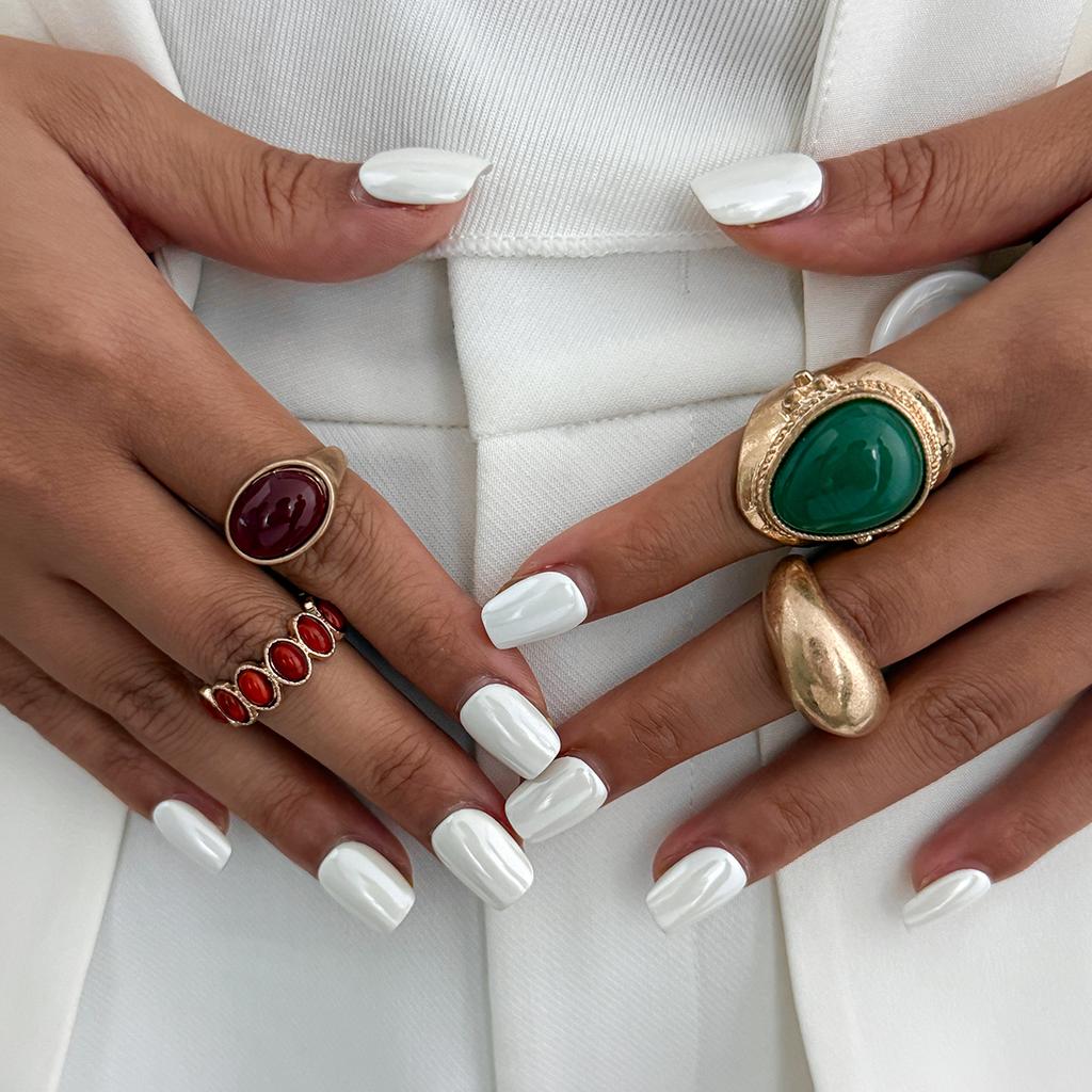 Ingemark 8Pcs/Set Elegant Imitation Pearl Flower Open Ring for Women Exquisite Geometric Wide Knuckle Ring Wedding New Jewelry