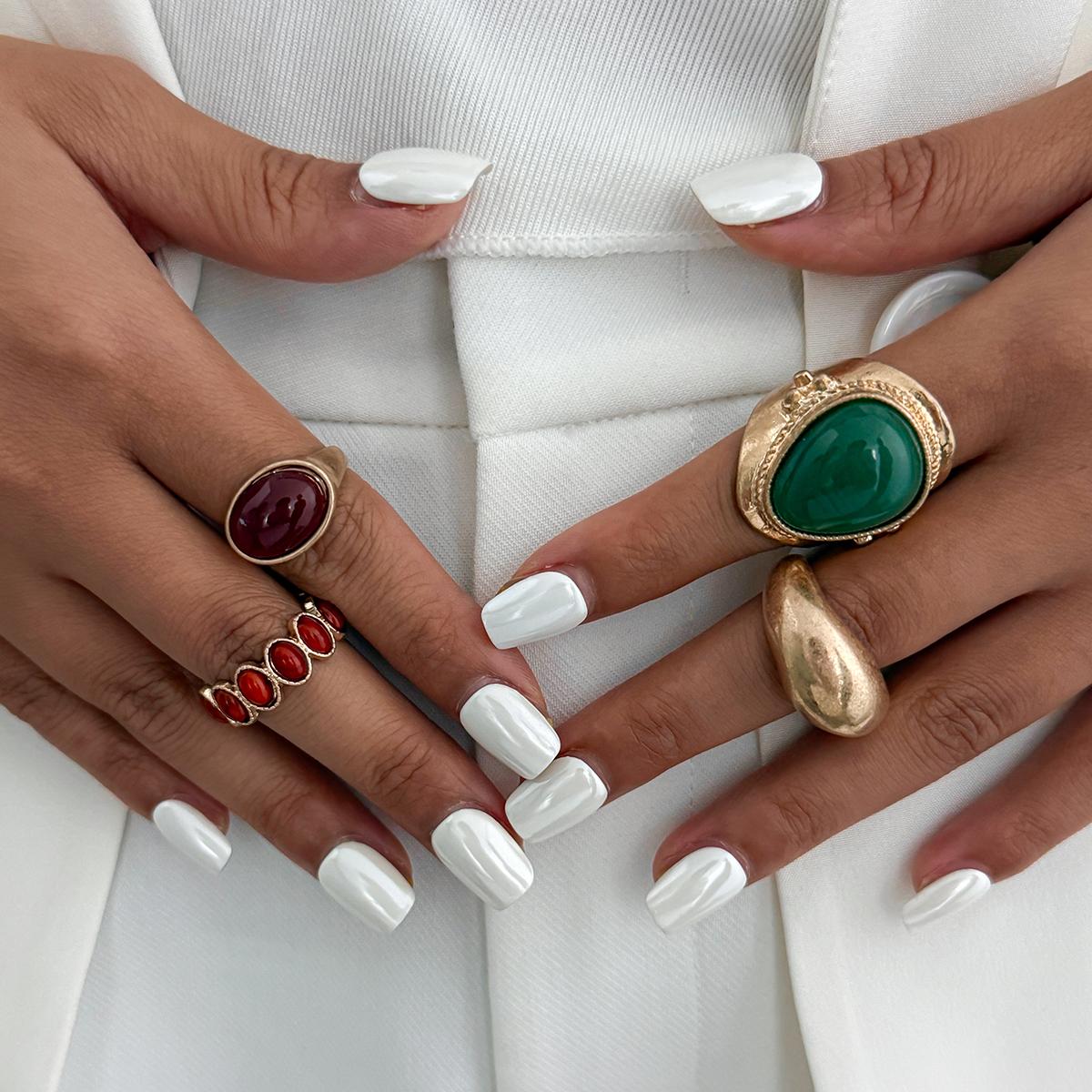 

Ingemark 8Pcs/Set Elegant Imitation Pearl Flower Open Ring for Women Exquisite Geometric Wide Knuckle Ring Wedding New Jewelry