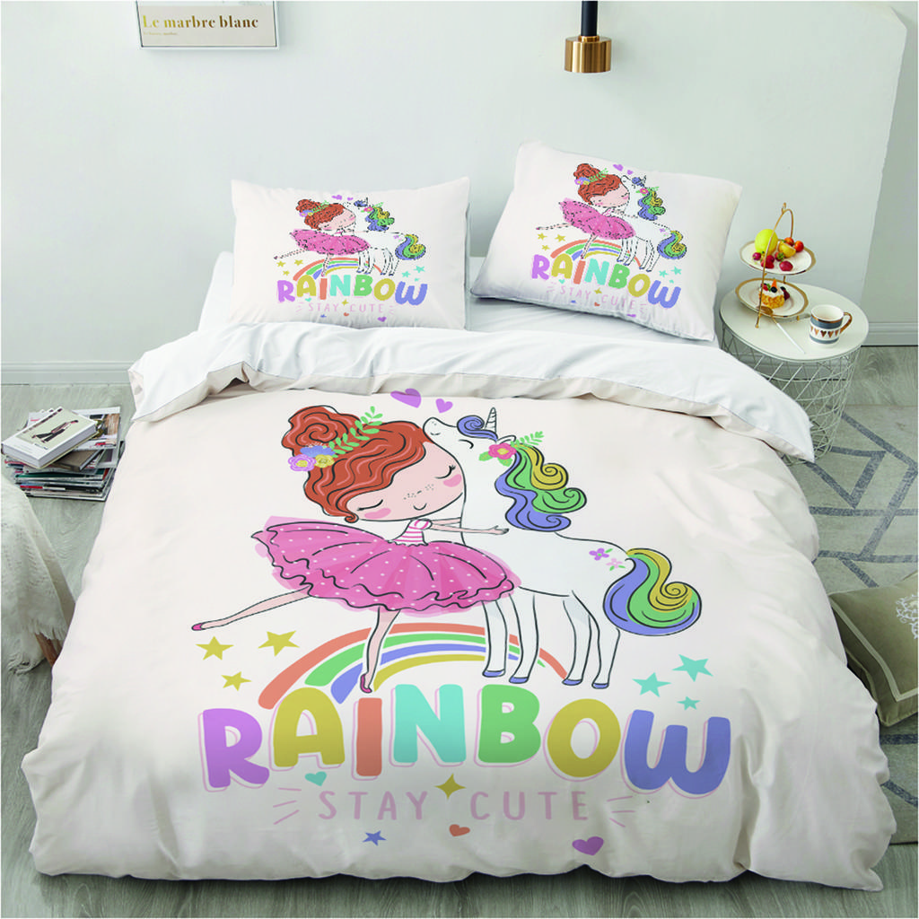 Conjunto de cama de unicórnio mágico 3d, meninos, meninas, tamanho queen, capa de edredom, fronha, cama, crianças, adultos, moda têxtil para casa