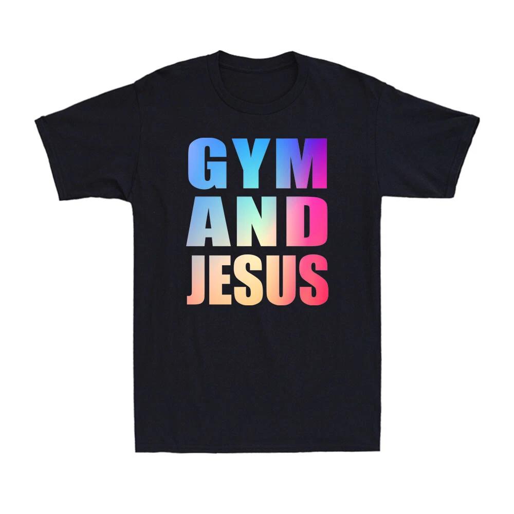 Gym and Jesus Funny Fitness Gym Lover Christian Workout Colorful Men s T-Shirt M