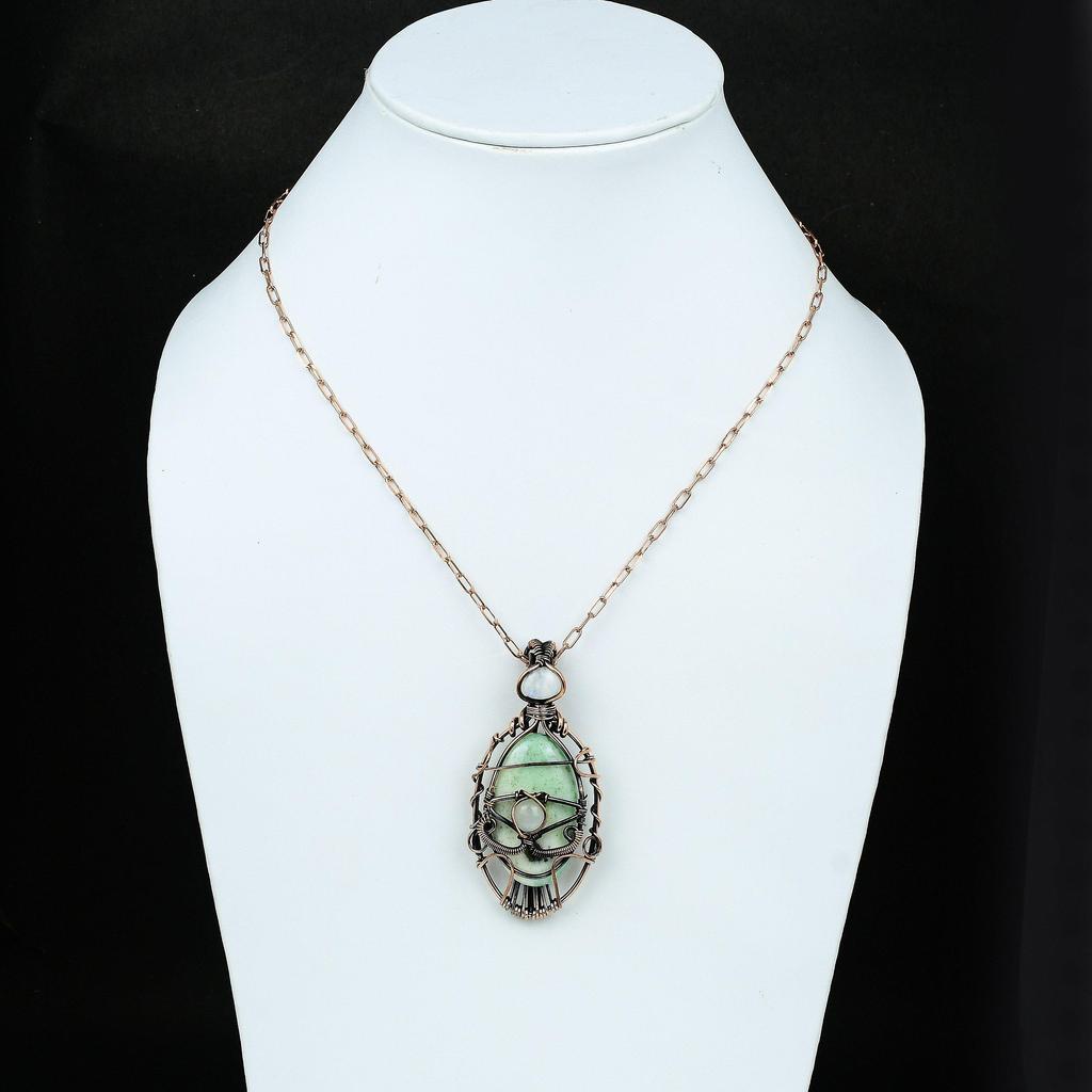 Evil Eye Chrysoprase Copper Pendant Copper Wire Wrapped Jewelry Gemstone Jewelry Rainbow Moonstone Jewelry Evil Eye Jewelry Birthday Gift