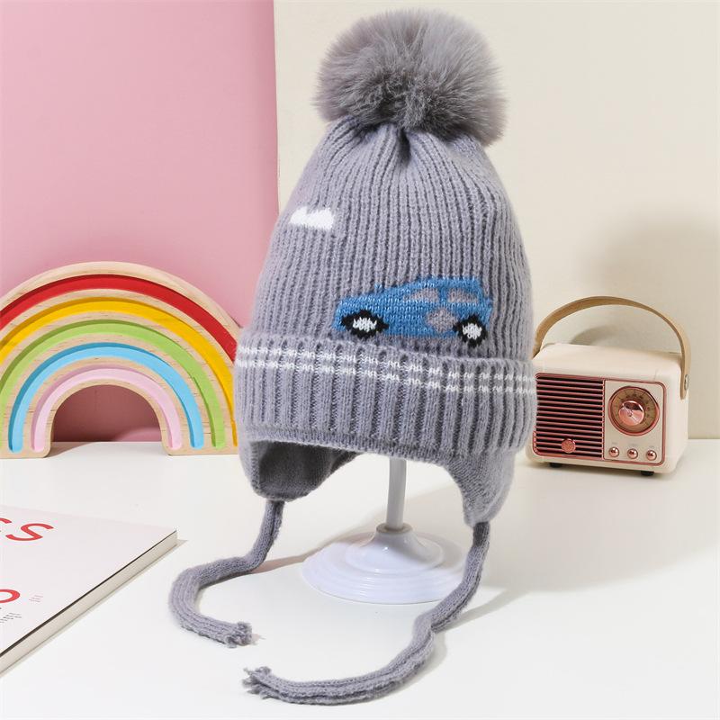 

Детская мультяшная симпатичная вязаная шапка с наушниками зимняя теплая шапка для мальчиков и девочек