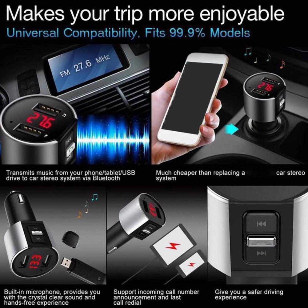New Wireless Vehicle Bluetooth FM Transmitter Car Charger 5V/3.4A USB Interface Car Charger MP3 Player Car Accessories