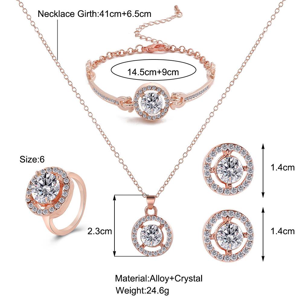 4PCS Sparkling Full Crystal Rhinestone Jewelry Set Earrings Necklace Bracelet Ring for Women Silver Plated Bridal Banquet Accessories