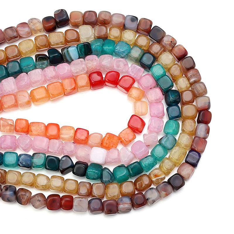 Natural Stone Square Beads 8mm Striped Agate Tube Stone Loose Spacer Beads For Jewelry Making Accessories DIY Bracelet Keychain
