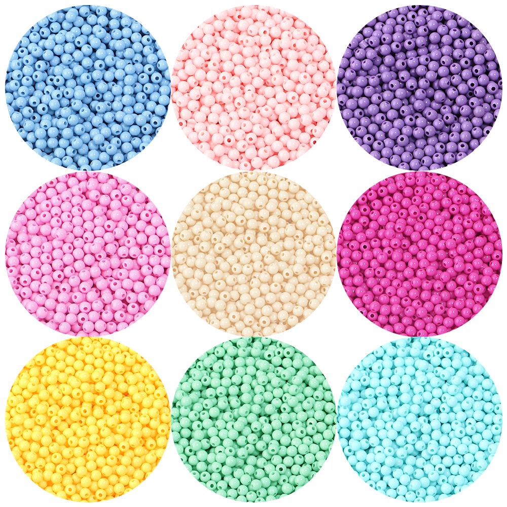 1000Pcs 4mm Acrylic Solid Color Round Beads For Craft Bracelets Earrings Making Spacer Beads DIY Jewelry Finding Accessories