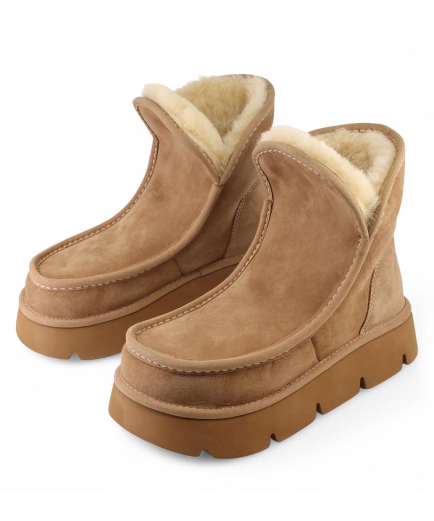 Yase 6Cm Piping Natural Wool Boots Chestnut