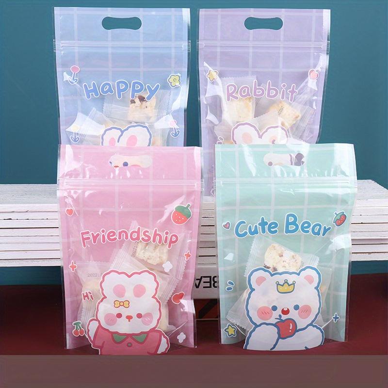 Cute Snack Ziplock Bag Cookie Candy Packaging Bag Party Gift Bag Storage Bag 4Colors Mixed New Year Wedding Party Gift Bag 50pcs