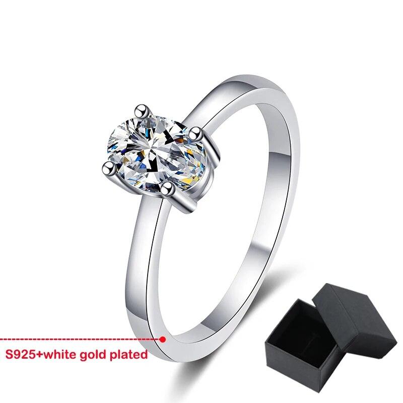 1ct Oval Cut Moissanite Wedding Ring for Women Dove Egg Sparkling Jewelry 100% 925 Sterling Silver Ring Female Band GRA