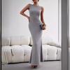 Women's Sleeveless Maxi Dress Crew Neck Slim Fit Textured Long Elegant Casual Dress