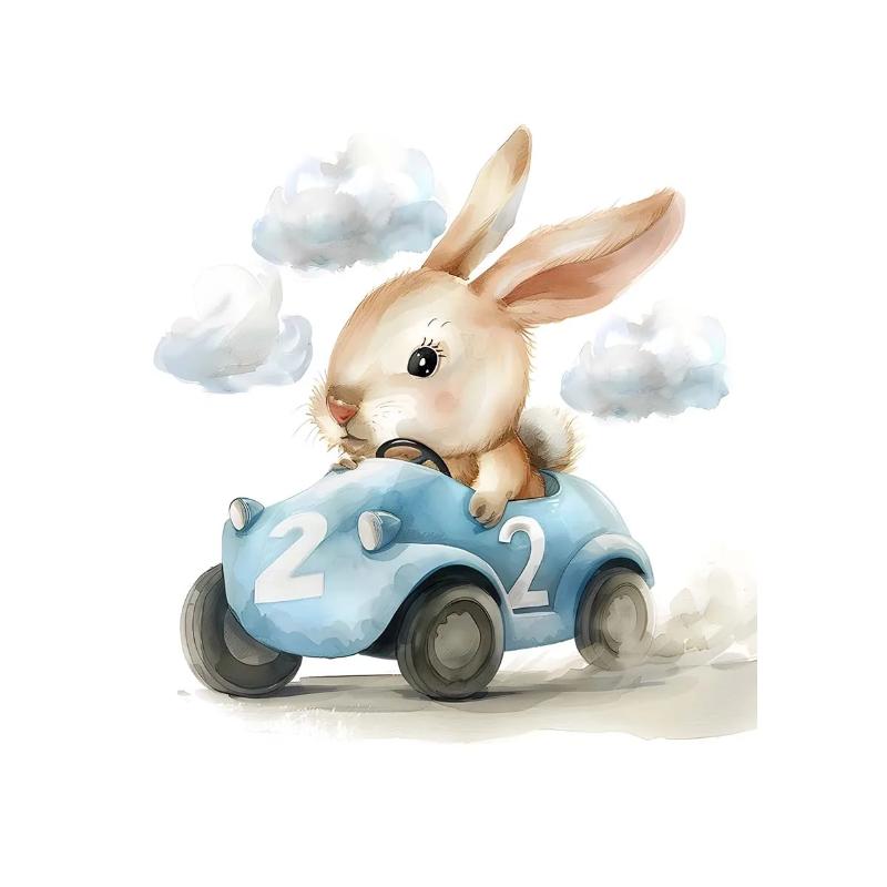 Watercolor Raccoon Rabbit Bear Animal Car Nursery Wall Art Canvas Painting Nordic Posters Prints Wall Pictures Kids Room Decor
