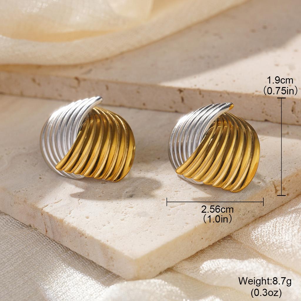 Two-color rhinestone geometric stud earrings texture earrings premium ear jewelry