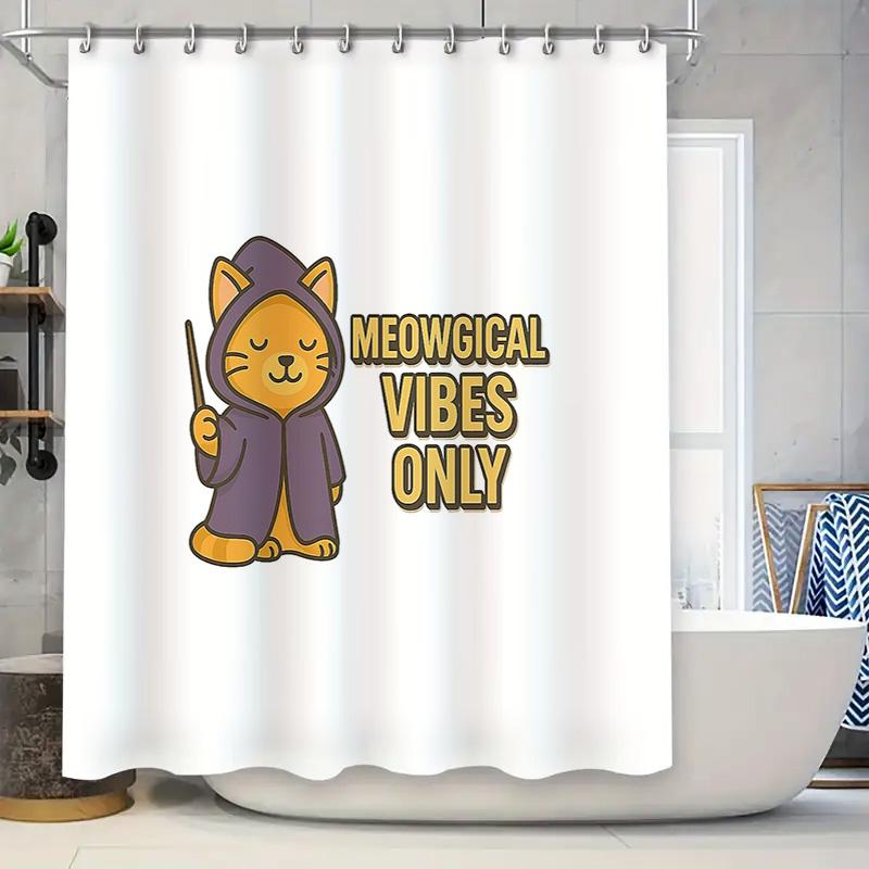 

Cute Cat Wizard Shower Curtain Magical Pet Witch Bathroom Decor Home Party Backdrop W60H190(CM)-1 Pcs