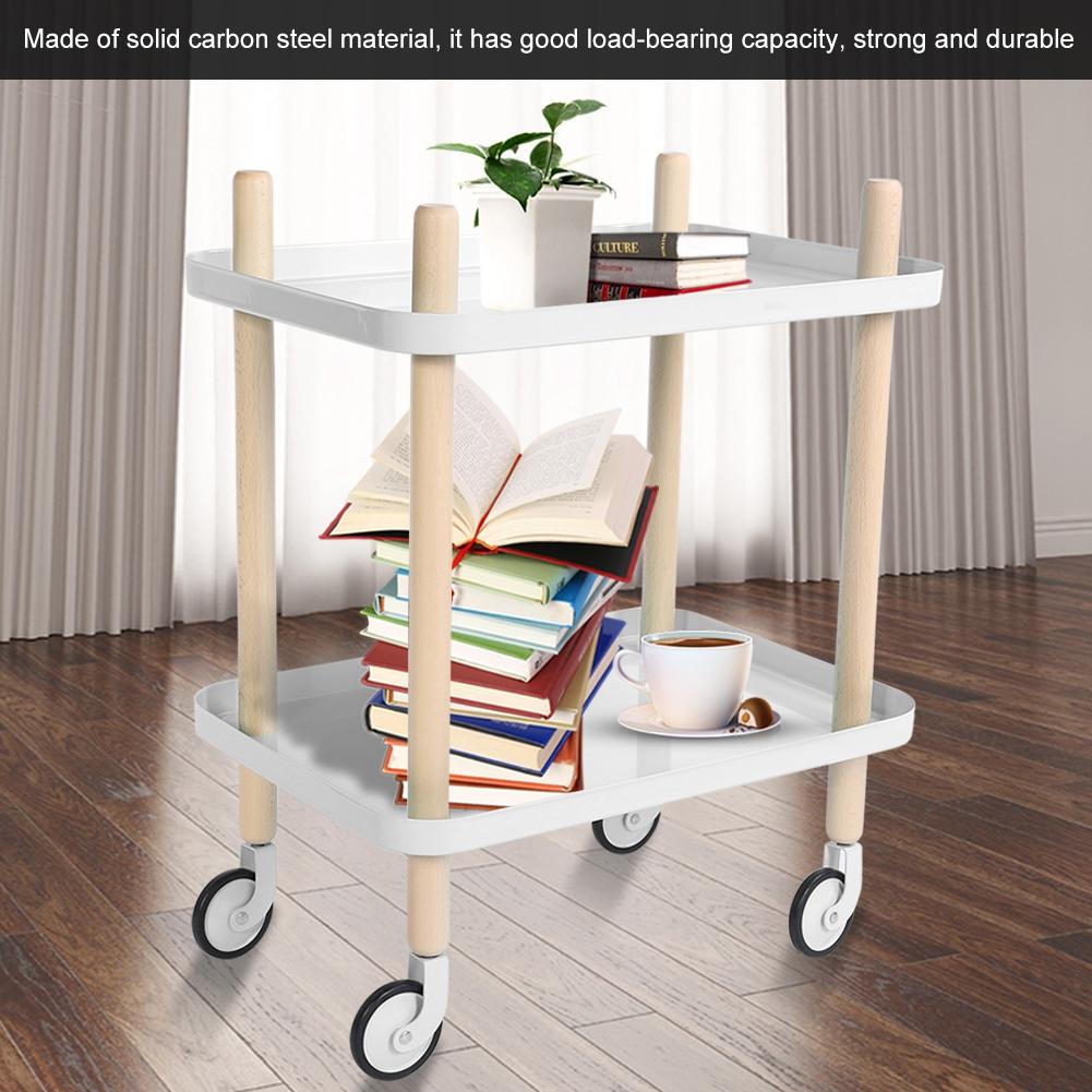 Double Layers Rolling Storage Cart Multi Use Movable Organizer Rack for Home Restaurant(White)