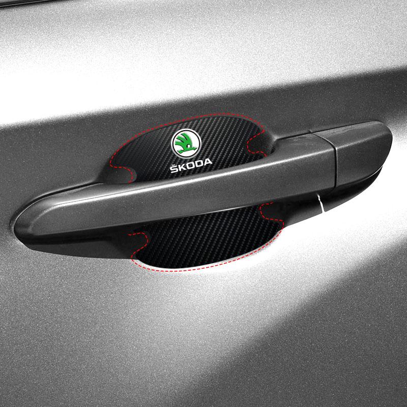 4 stk. Beskyttelsesklistremerke for bildørhåndtak Emblem Bilddekorasjon Styling For Skoda Octavia Superb Rapid Kodiaq Karoq Fabia Kamiq Roomster Citigo
