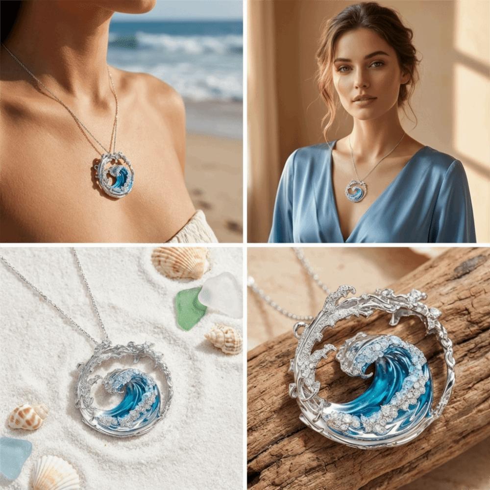 Creative Wave Pendant Necklace Ocean Style Spindrift Jewelry Sea Oath Necklace Daily Wear
