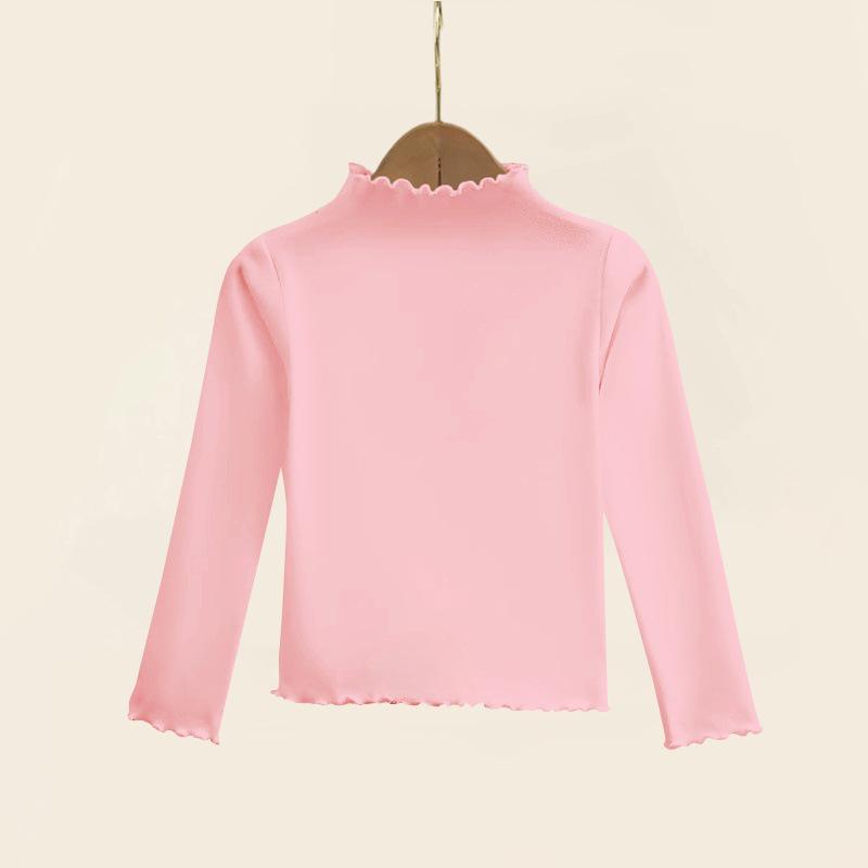 Girls' Ruffle Long-Sleeve Thermal Fleece T-Shirt - Half-High Collar, Perfect for Spring, Autumn, & Winter