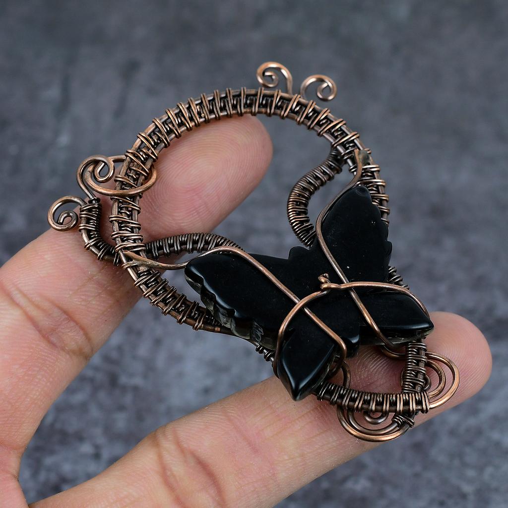 Pandantiv bijuterie din sârmă de cupru lucrată manual din amolit, 3,15" r1h99