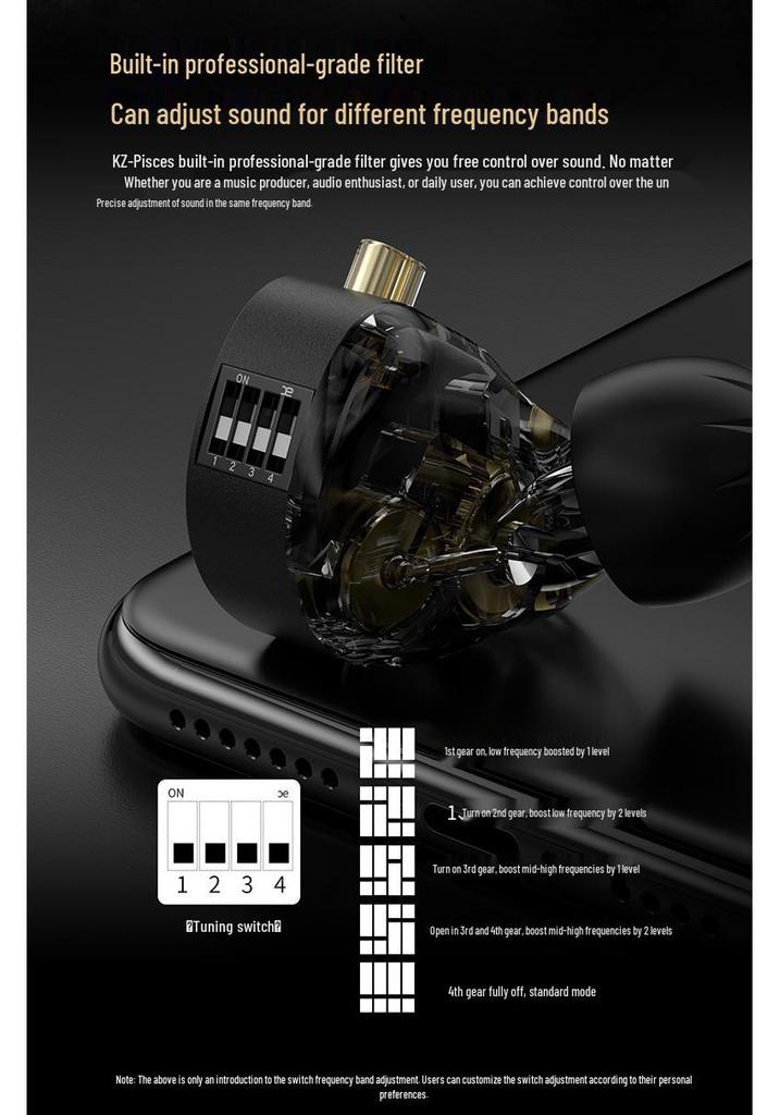 KZ-Pisces Dual Dynamic Driver Earphones, Harman Curve Acoustics, Tunable Switch