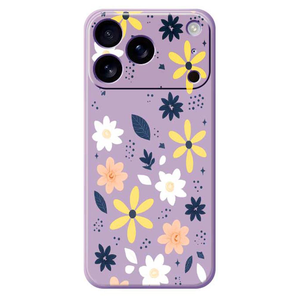 

For iPhone 17 Pro Case Colorful Floral Blue Leaves Pattern Printing Straight Edge TPU Phone Back Cover C