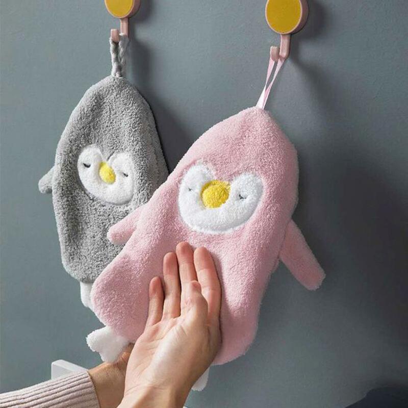Cartoon Penguin Microfiber Towel Super Absorbent Hand Towel Soft Coral Kitchen Cleaning Cloth Hanging Type Kids Bathing Towels