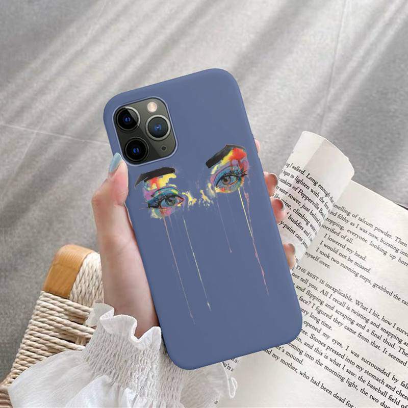 Eyes Art Phone Case for iPhone 11 12 13 Mini Pro Xs Max 8 7 6 6S Plus X XR Solid Candy Color Case