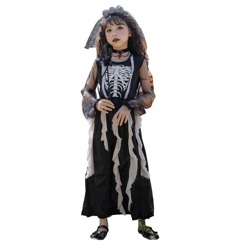 Halloween Costumes Kids Girls Dark Demon Ghost Bride Long Dress Vampire Skull Zombie Costumes Kids Costumes