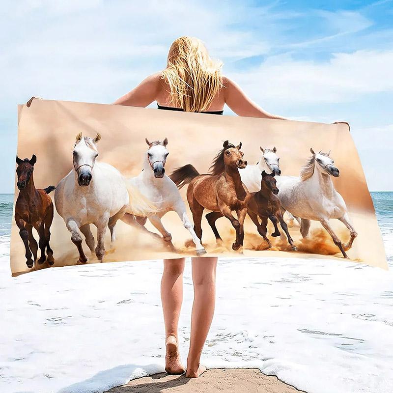 

Running Horses Beach Towel for Summer Patterned Sunscreen And Windproof Suitable For Swimming Pool Camping Travel Blanket W30*H60(CM)