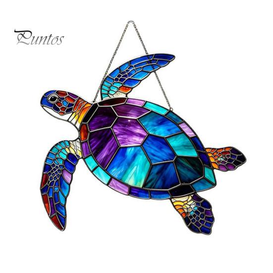 Peaceful Ocean Vibe Decor Sea Turtle Suncatcher, Acrylic Window Hanging Ornament, Faux Stained Glass Themed Gifts for Women Coastal Lovers,