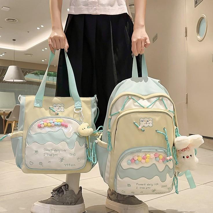 Schoolbag high-end college style junior high school student schoolbag female cream pain bag backpack fresh and cute large capacity backpack