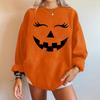 Women's Halloween Pumpkin Face Sweatshirt - Long Sleeve Casual Pullover for Fall