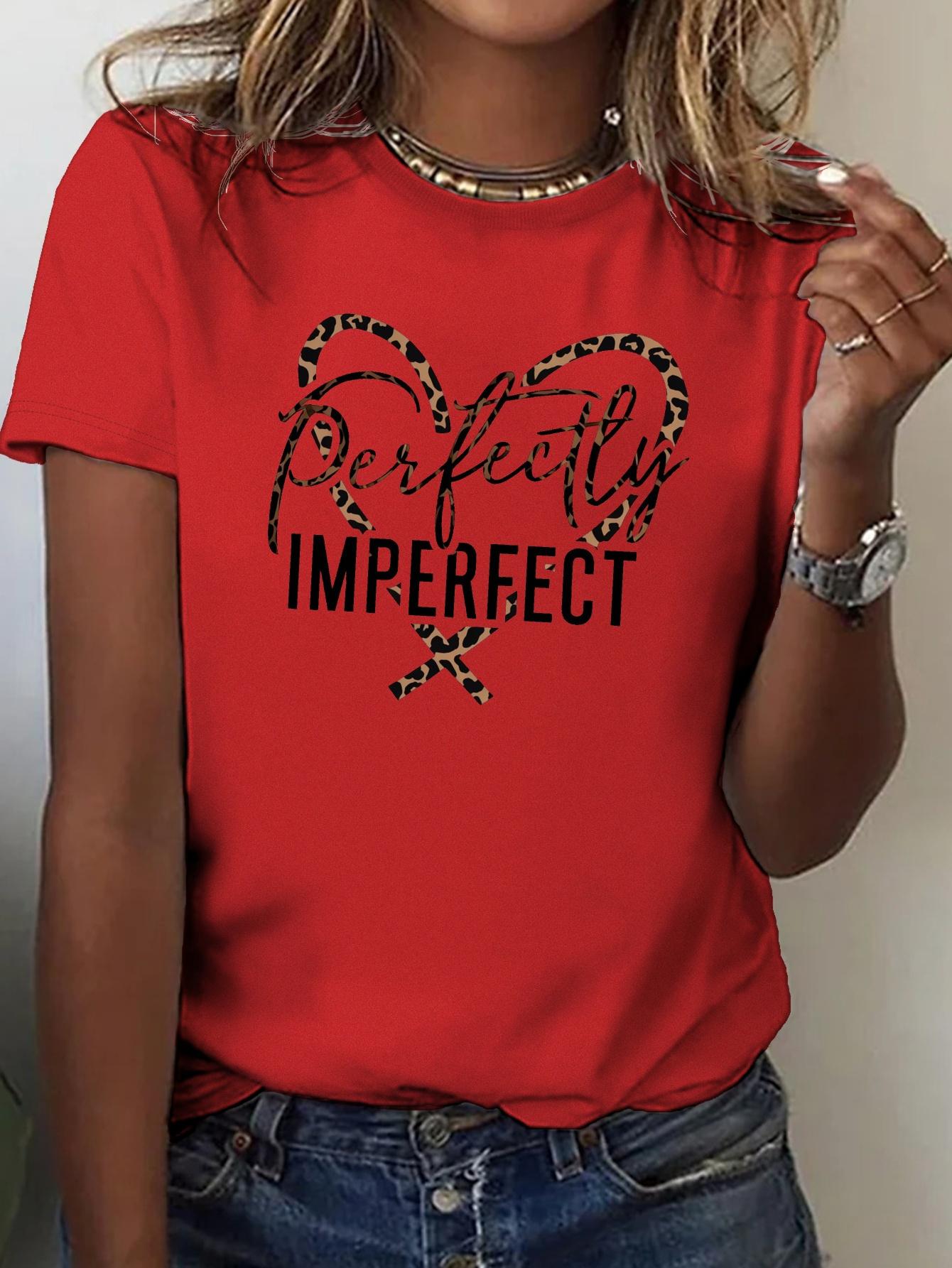 

Perfectly Imperfect Leopard Print Womens TShirt Comfortable Fit Casual Round Neck Tee Heart Design Harajuku Short Sleeve Casual 4XL